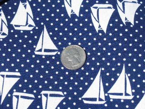 photo of 60s retro cotton fabric, nautical navy blue, white sailboats print #1