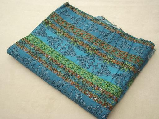 photo of 60s retro cotton print fabric, patterned stripe print in blue & green  #3