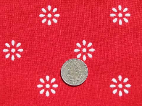 photo of 60s retro flocked flowers fabric, white flocking on red cotton blend #1