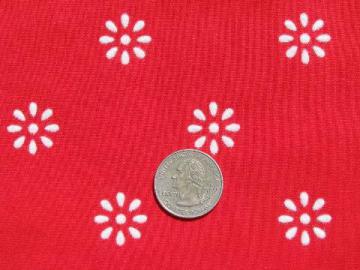 catalog photo of 60s retro flocked flowers fabric, white flocking on red cotton blend