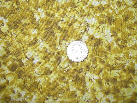 photo of 60's retro vintage cotton fabric, mod abstract floral print, mustard gold #1