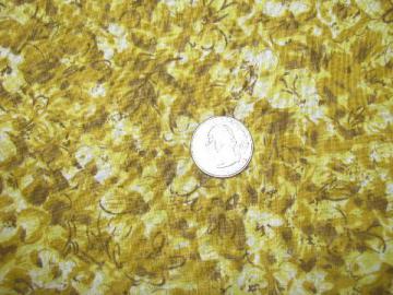 catalog photo of 60's retro vintage cotton fabric, mod abstract floral print, mustard gold