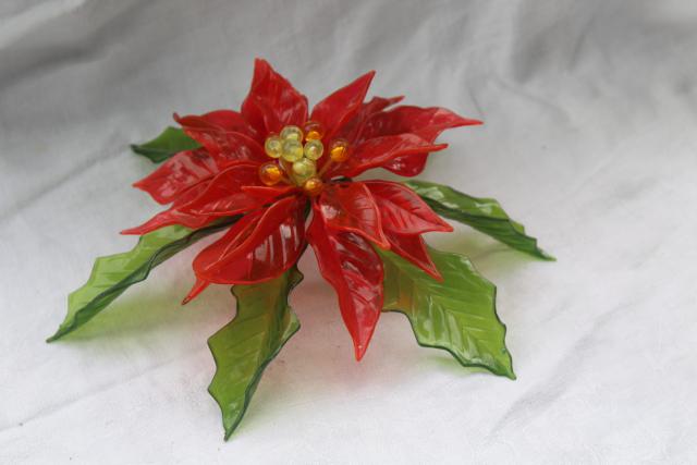 photo of 60s vintage Christmas decoration, hard plastic colored lucite poinsettia door hanging #1