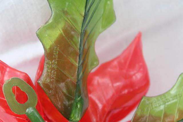 photo of 60s vintage Christmas decoration, hard plastic colored lucite poinsettia door hanging #3