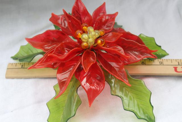 photo of 60s vintage Christmas decoration, hard plastic colored lucite poinsettia door hanging #4