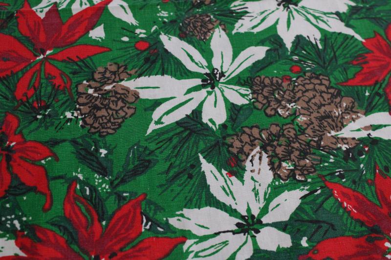 photo of 60s vintage Christmas poinsettia print cotton fabric, large tablecloth #4