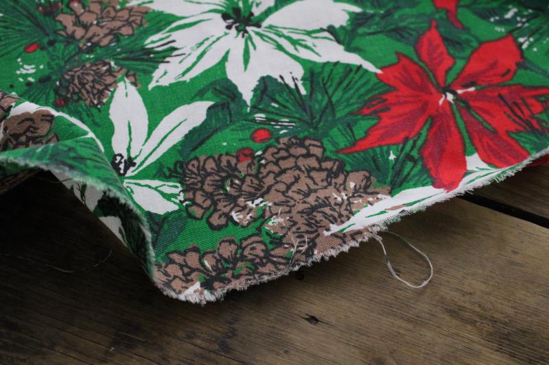 photo of 60s vintage Christmas poinsettia print cotton fabric, large tablecloth #6