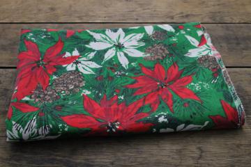 catalog photo of 60s vintage Christmas poinsettia print cotton fabric, large tablecloth