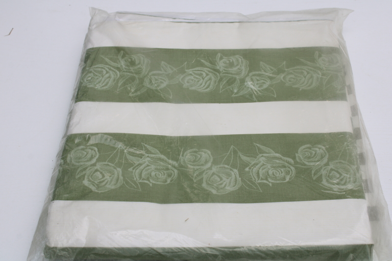 photo of 60s vintage Dolly Madison all cotton comforter or duvet cover, moody green wide stripes on white #1