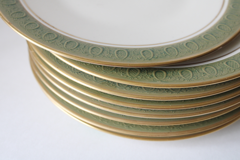 photo of 60s vintage Franciscan Masterpiece China 8 salad plates Antique Green w/ gold on ivory  #2