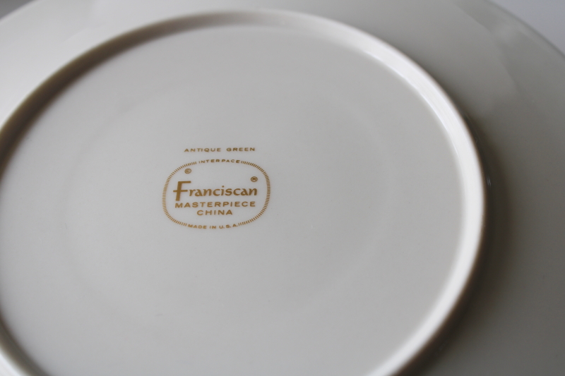 photo of 60s vintage Franciscan Masterpiece China 8 salad plates Antique Green w/ gold on ivory  #3