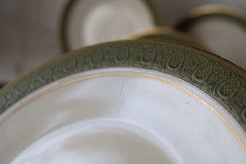 photo of 60s vintage Franciscan Masterpiece China 8 salad plates Antique Green w/ gold on ivory  #4
