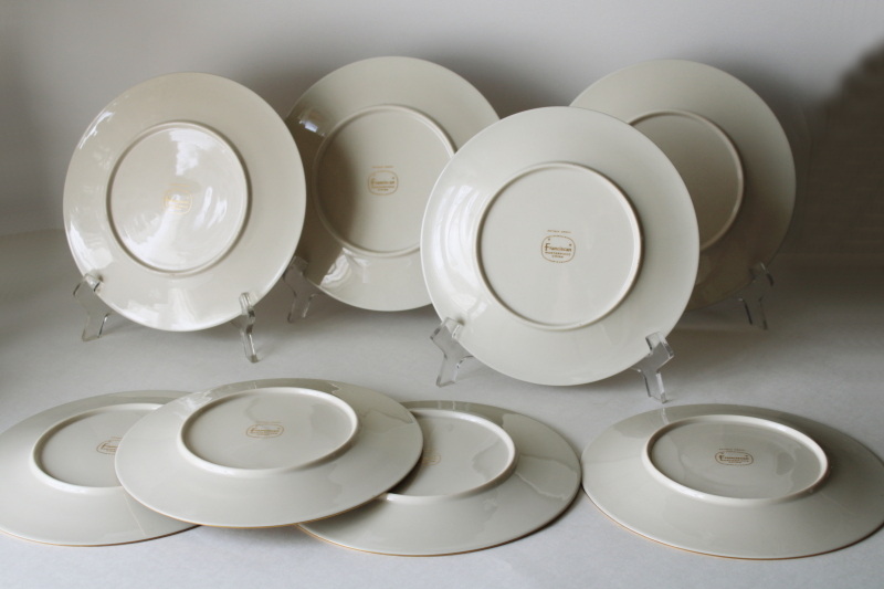 photo of 60s vintage Franciscan Masterpiece China 8 salad plates Antique Green w/ gold on ivory  #6