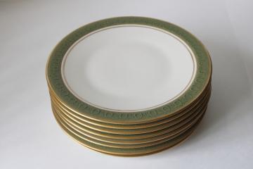 catalog photo of 60s vintage Franciscan Masterpiece China 8 salad plates Antique Green w/ gold on ivory 