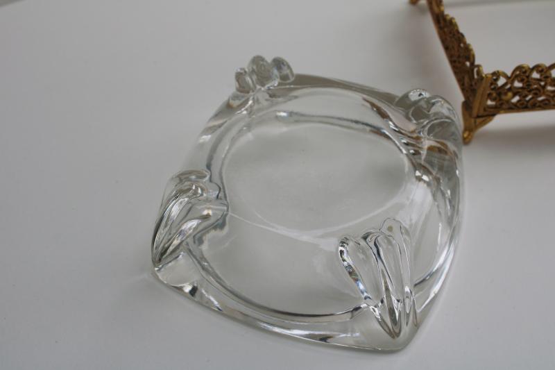 photo of 60s vintage Hollywood regency ashtray, gold metal filigree stand with glass insert #6