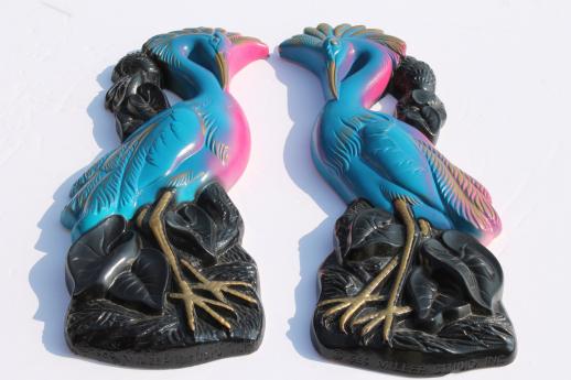 photo of 60s vintage Miller Studios chalkware wall plaques, pair of birds w/ vibrant plumage #4