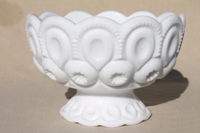 photo of 60s vintage Smith milk glass Moon & Stars pattern dish, candle bowl for flowers #1