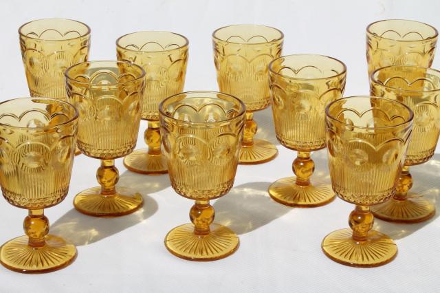 photo of 60s vintage amber glass goblets, Bartlett Collins Manhattan water / wine glasses #1