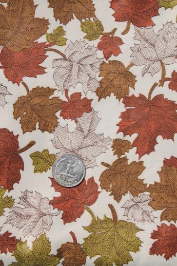 photo of 60s vintage autumn leaves print fabric, twill weave cotton sateen w/ polished finish #1