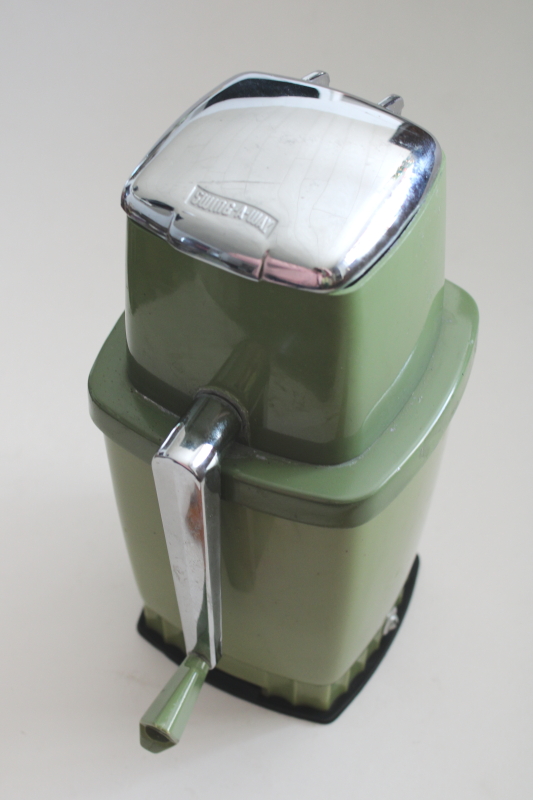 photo of 60s vintage avocado green Swing A Way hand crank ice crusher w/ suction base  #1