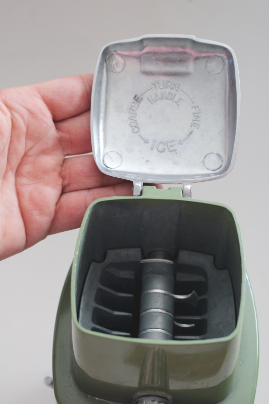 photo of 60s vintage avocado green Swing A Way hand crank ice crusher w/ suction base  #5