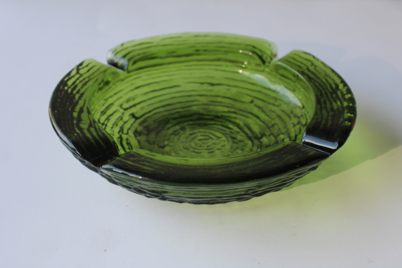 photo of 60s vintage avocado green glass ashtray Anchor Hocking Soreno chunky mod textured glass  #1