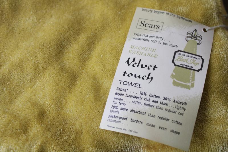 photo of 60s vintage bath towels w/ original hang tag, Sears Velvet luxury cotton rayon velour  #6