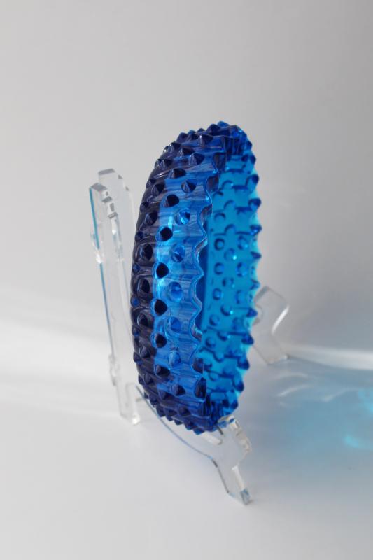 photo of 60s vintage big glass ashtray, Fenton hobnail pattern, colonial blue glass #3