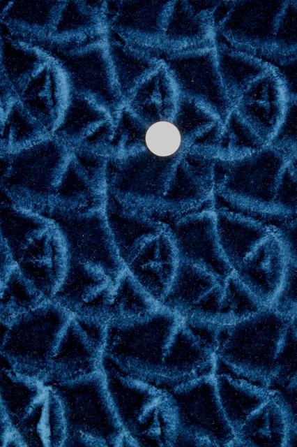 photo of 60s vintage blue crushed velvet upholstery fabric, mod squiggle figured plush #2