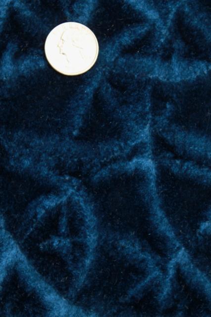 photo of 60s vintage blue crushed velvet upholstery fabric, mod squiggle figured plush #4