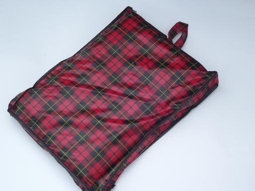 photo of 60s vintage camping / stadium blanket, tartan plaid storage bag and label #5