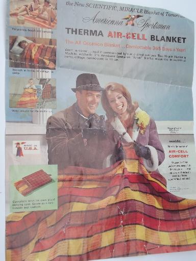 photo of 60s vintage camping / stadium blanket, tartan plaid storage bag and label #6