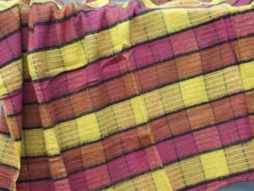 catalog photo of 60s vintage camping / stadium blanket, tartan plaid storage bag and label