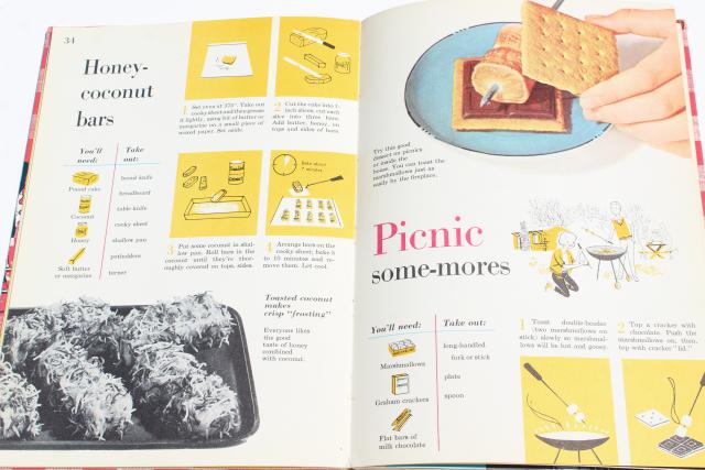 photo of 60s vintage children's cook books, kids cooking Betty Crocker, BH+G Junior Cookbook #6