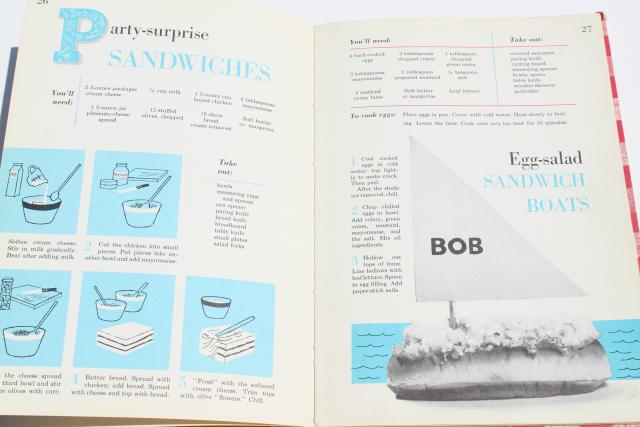 photo of 60s vintage children's cook books, kids cooking Betty Crocker, BH+G Junior Cookbook #7