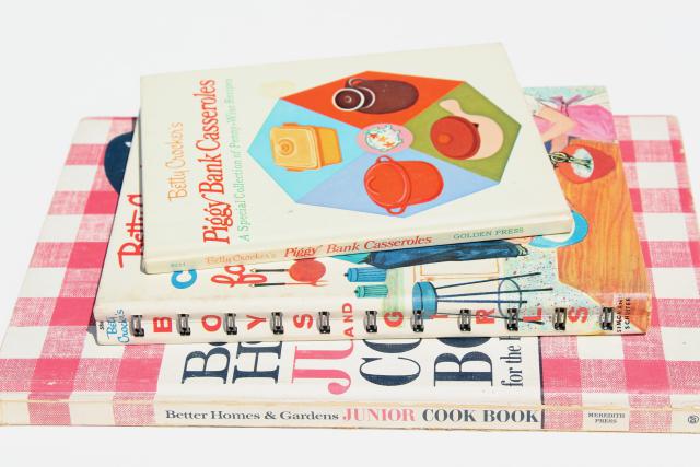 photo of 60s vintage children's cook books, kids cooking Betty Crocker, BH+G Junior Cookbook #9