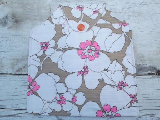 photo of 60s vintage cotton clothespin bag, big flowers print fabric, very retro! #2