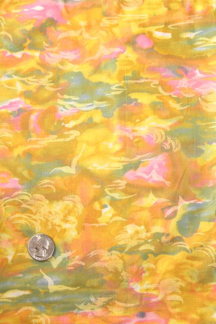 photo of 60s vintage cotton fabric, golden sunset abstract print, blue water, pink clouds #1