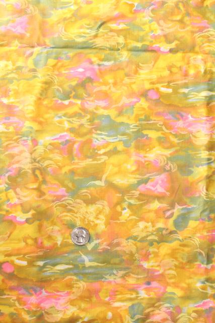 photo of 60s vintage cotton fabric, golden sunset abstract print, blue water, pink clouds #4