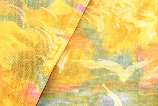 photo of 60s vintage cotton fabric, golden sunset abstract print, blue water, pink clouds #5