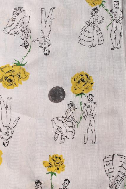 photo of 60s vintage cotton fabric, novelty print Spanish dancers & yellow roses  #4