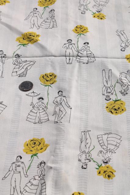 photo of 60s vintage cotton fabric, novelty print Spanish dancers & yellow roses  #5