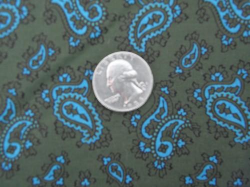 photo of 60s vintage cotton fabric, paisley print in aqua on pine green #1