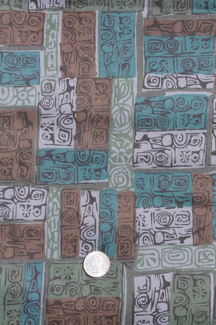 photo of 60s vintage cotton fabric, tribal ethnic abstract block print style material #2