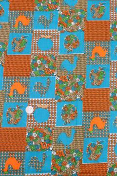 catalog photo of 60s vintage cotton print fabric, country calico patchwork roosters & apples