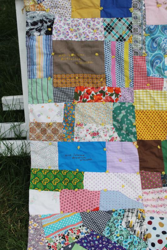 photo of 60s vintage crazy quilt patchwork friendship quilt, bright colors print cotton fabrics #3