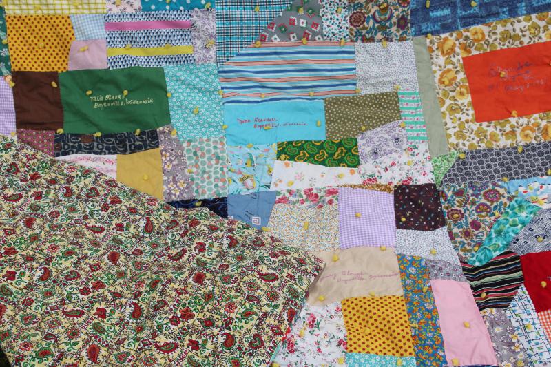 photo of 60s vintage crazy quilt patchwork friendship quilt, bright colors print cotton fabrics #5