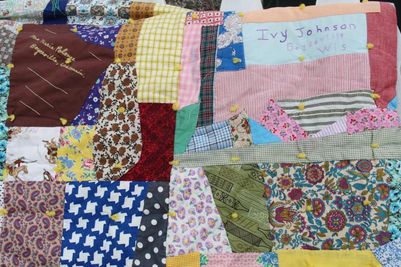 photo of 60s vintage crazy quilt patchwork friendship quilt, bright colors print cotton fabrics #10