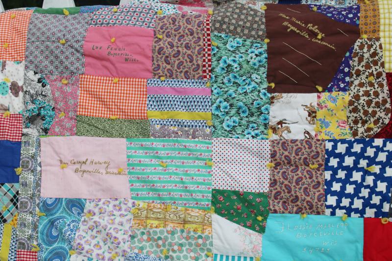 photo of 60s vintage crazy quilt patchwork friendship quilt, bright colors print cotton fabrics #11