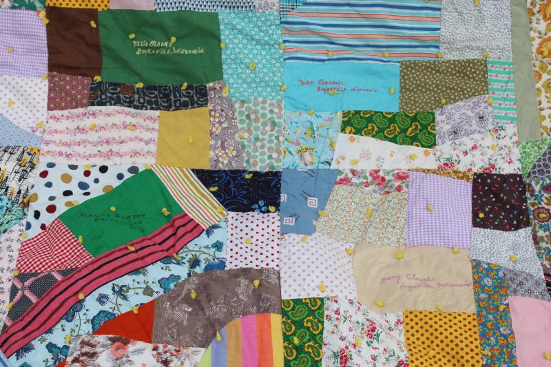 photo of 60s vintage crazy quilt patchwork friendship quilt, bright colors print cotton fabrics #12